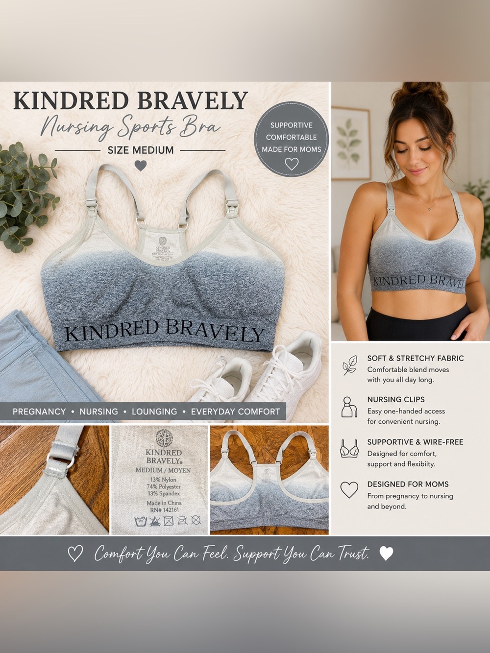 Kindred Bravely Gray Ombre Nursing Sports Bra - Medium